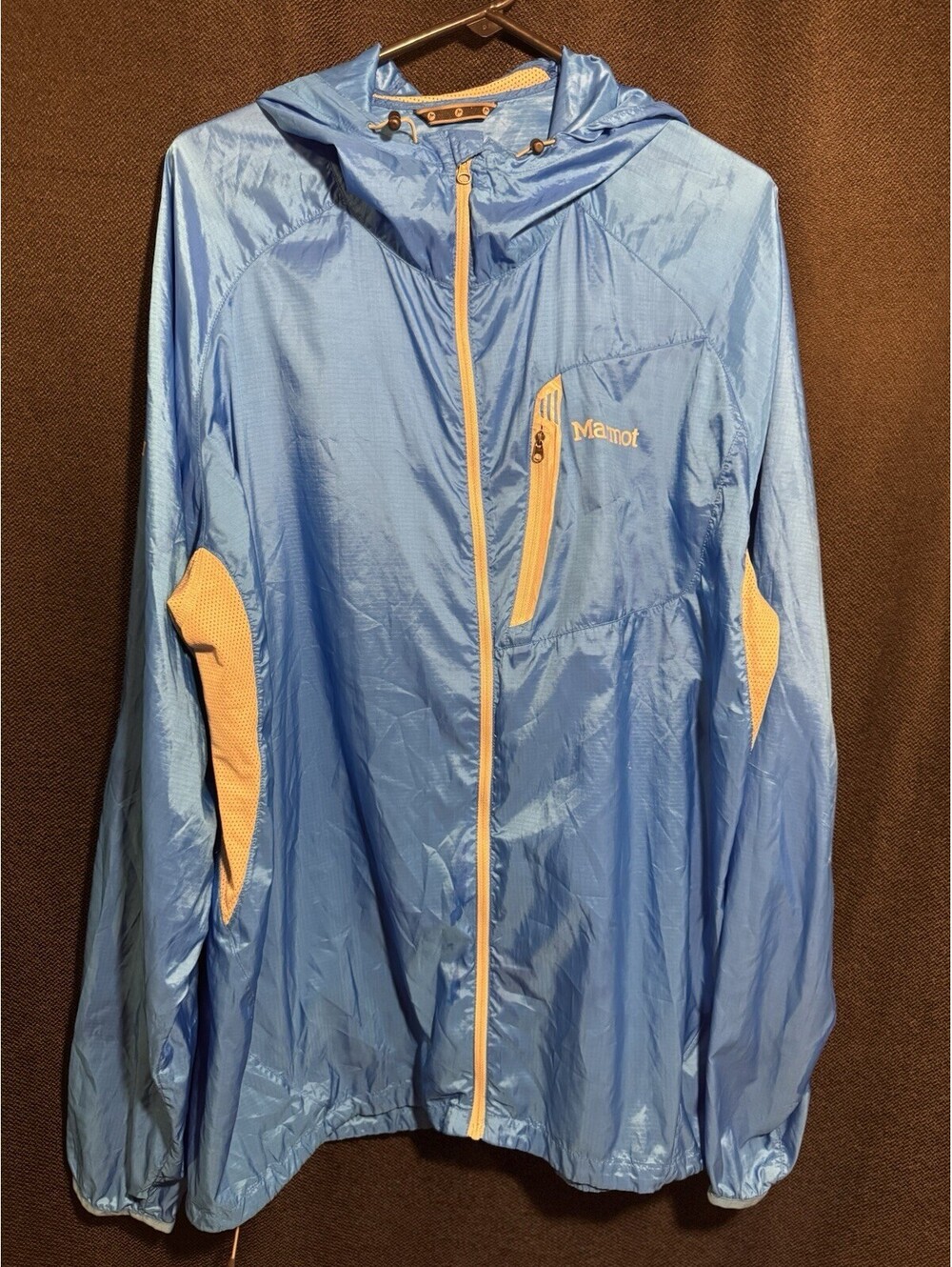 Marmot Trail Wind Hoody Jacket Men’s XXL Blue Orange Packable Windbreaker